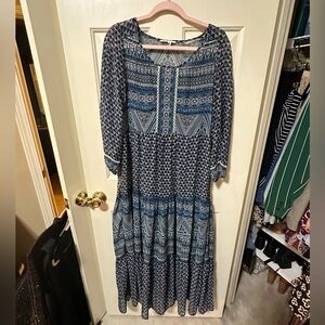 Floreat (Anthropologie) Black & Blue Maxi Dress, Sz 10